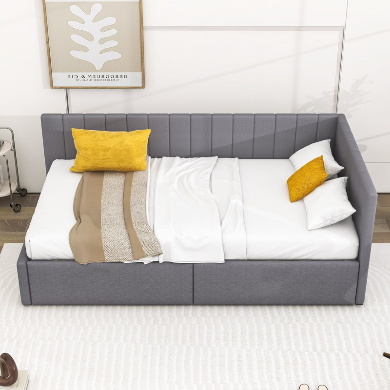 Roya Twin Size Upholstered Daybed with 2 Storage Drawers, Grey