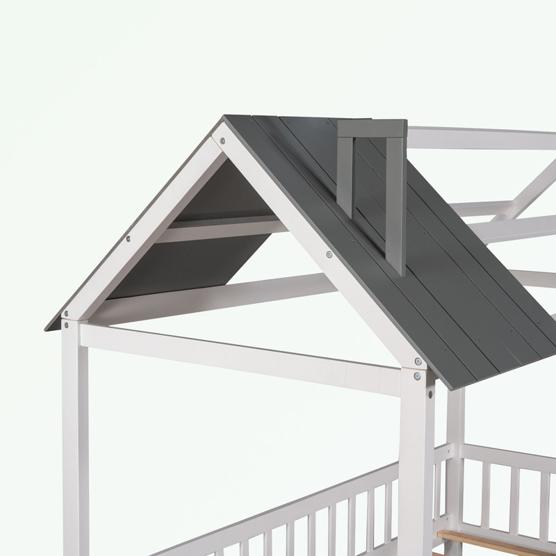 Lit simple en bois avec clôture, Blanc / gris