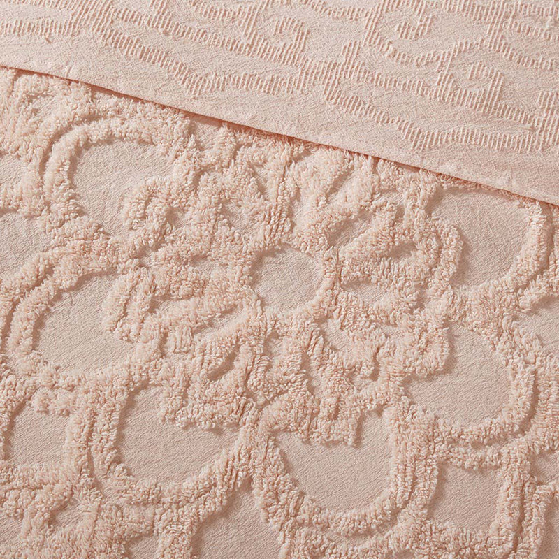 Mini ensemble de couvre-lit touffeté en chenille, Rosé, Couvre-lit très grand + 2 taies décoratives stan