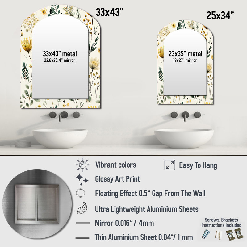 Motif boho Botanical Neutrals - miroir mural arche botanique, miroir décoratif asymétrique vert, 34 po x 25 po