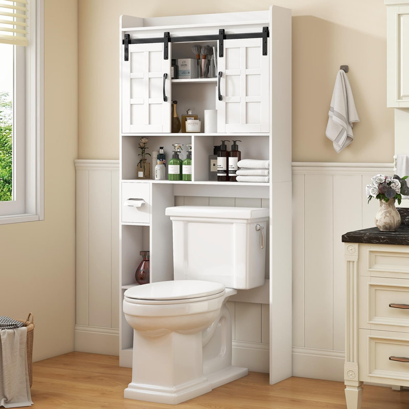 Over The Toilet Storage Cabinet With Sliding Doors, White
