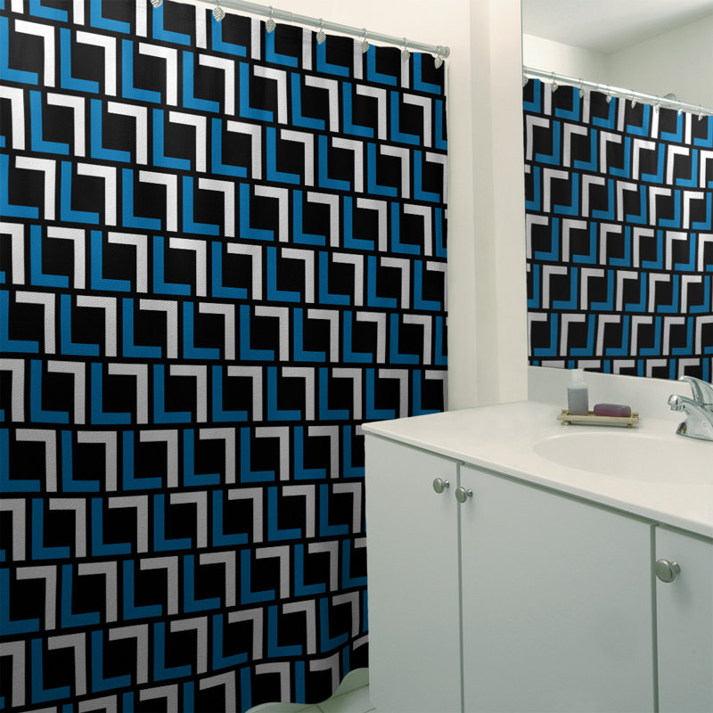 Rideau de douche géométrique simple, Argent / bleu Honolulu / noir, Non