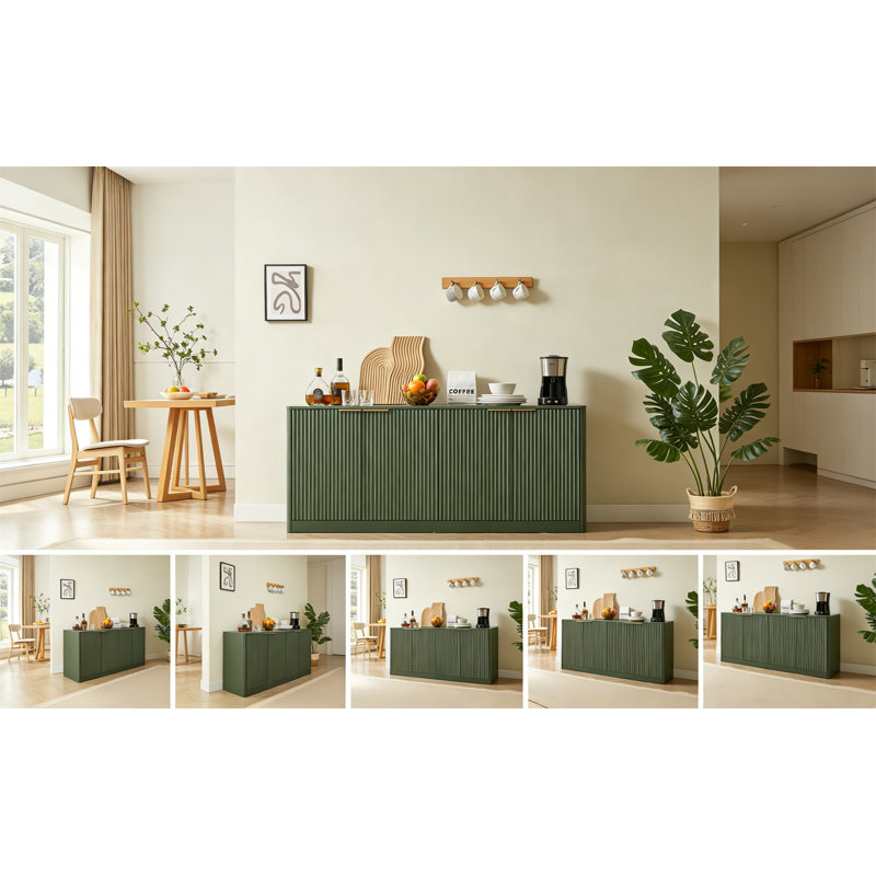 59-Inch Wavy Sideboard With Curved Design, 4-Door Storage Cabinet For Kitchen, Bedroom, And Living Room