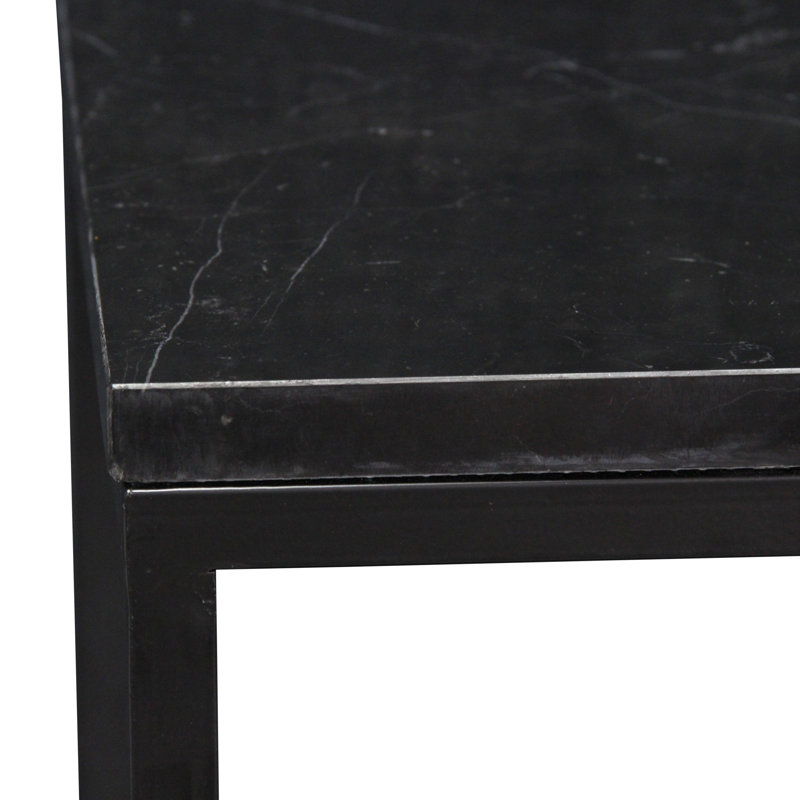 Sarrasseau Nesting Side Tables, Set of 2 with Real Black Marble Tops & Black Metal Legs, Black