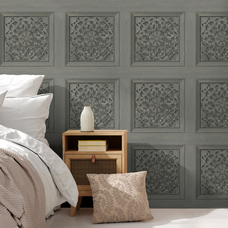 Carved Panel Wallpaper, Gunmetal