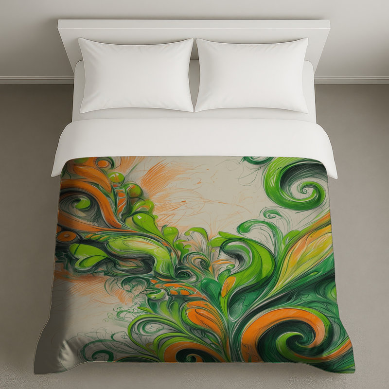 Green Orange Swirls Duvet Covers, Grand lit