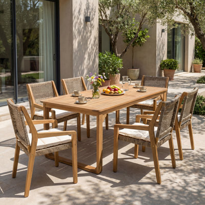 Ensemble de salle à manger d'extérieur en bois d'acacia 7 pièces Decia