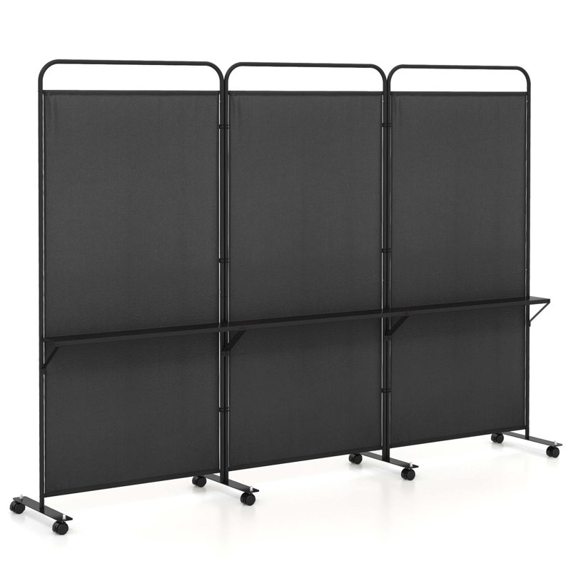 Paravent à 3 panneaux avec tablettes de rangement 6 pi, Noir, noir, noir, noir