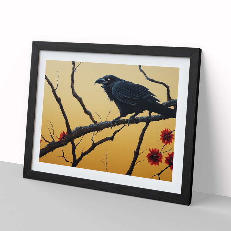 Victorious Crow Bird - Framed Print, 25cm H x 34cm W, Black