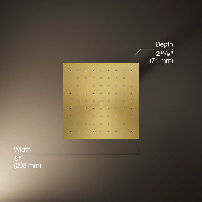 Contemporary Rain Shower Head, Vibrant Brushed Moderne Brass, 1.75 GPM, Square