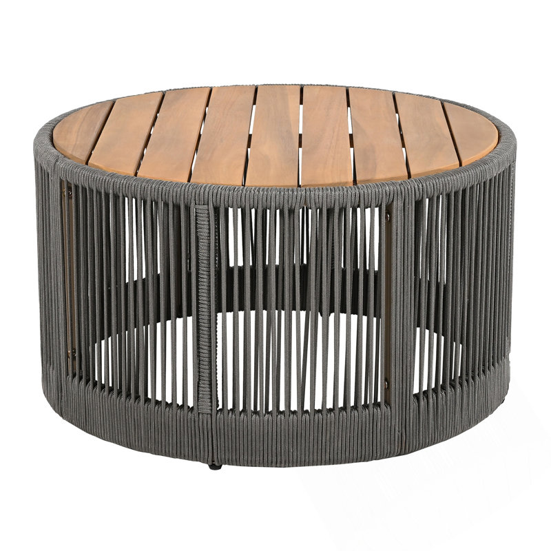 Table basse d'extérieur en corde de rotin et bois d'acacia - Mobilier de balcon de patio pour le jardin, la cour et le balcon