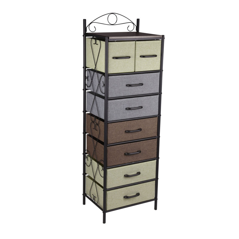 8 Drawer Tower Metal, Brown/Green/Blue