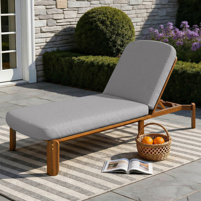 Chaise longue de patio réglable en bois d'acacia avec coussin