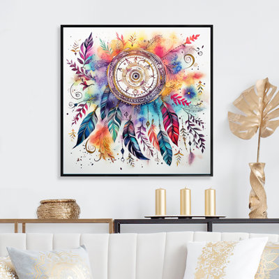 Rainbow Boho Dreamcatcher, aquarelle encadrée sur toile