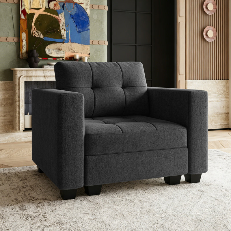 Chenille Armrest Chair Storage Single Chair, Black