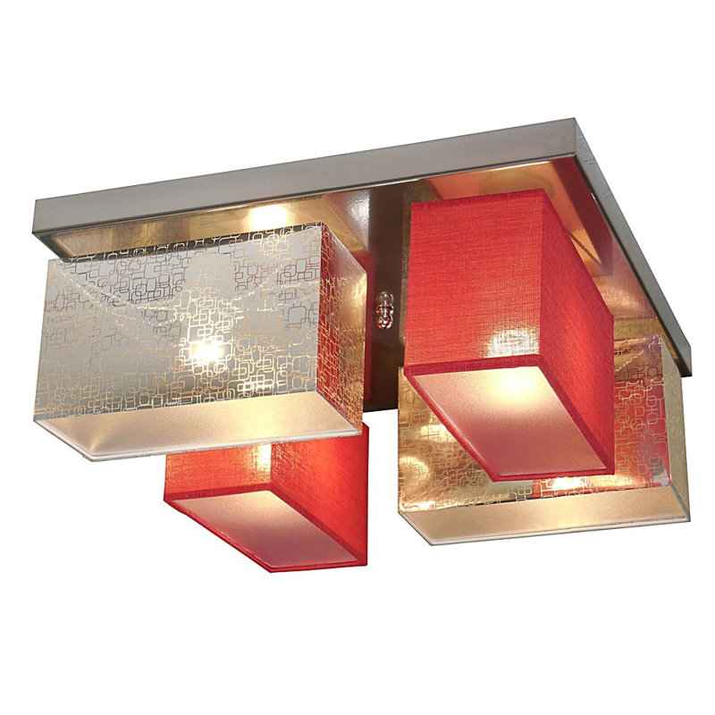 Partlow Fabric Semi Flush Mount, Silver/Red