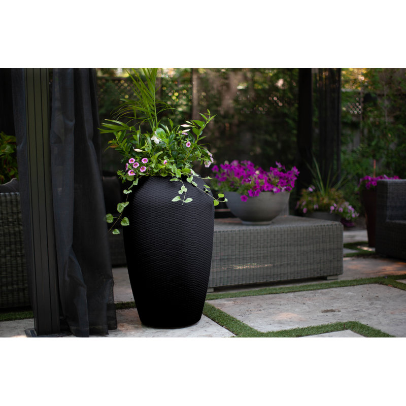 Large Black Wicker Textured Outdoor Flower Planter