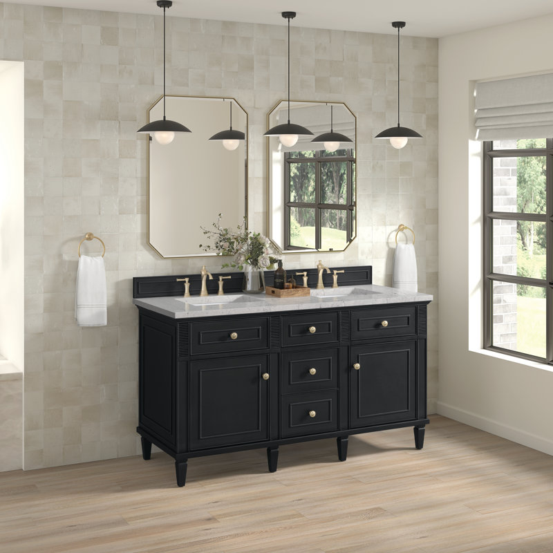 Lorelai 60'' W Double Vanity, Eternal Jasmine Pearl, Black Onyx