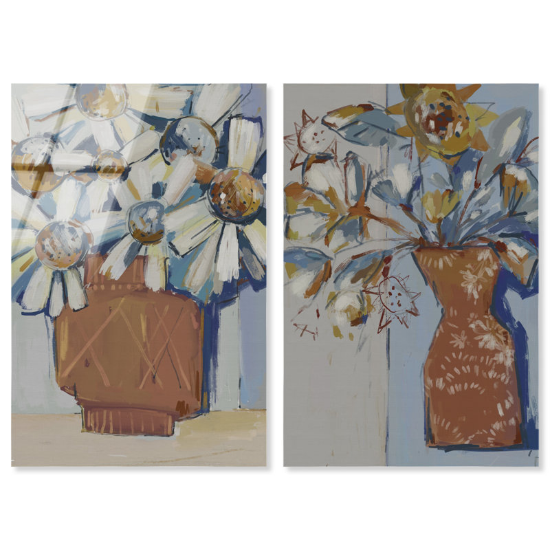 Abstract Flowers Set High-Gloss Frameless Acrylic Glass Wall Art Abstract Print by Oliver Gal, Ready to Hang, 10 x 15