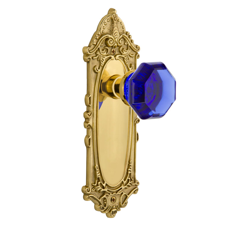 Plaque victorienne avec bouton de porte Waldorf Cobalt, Laiton poli, 2 3/8 po