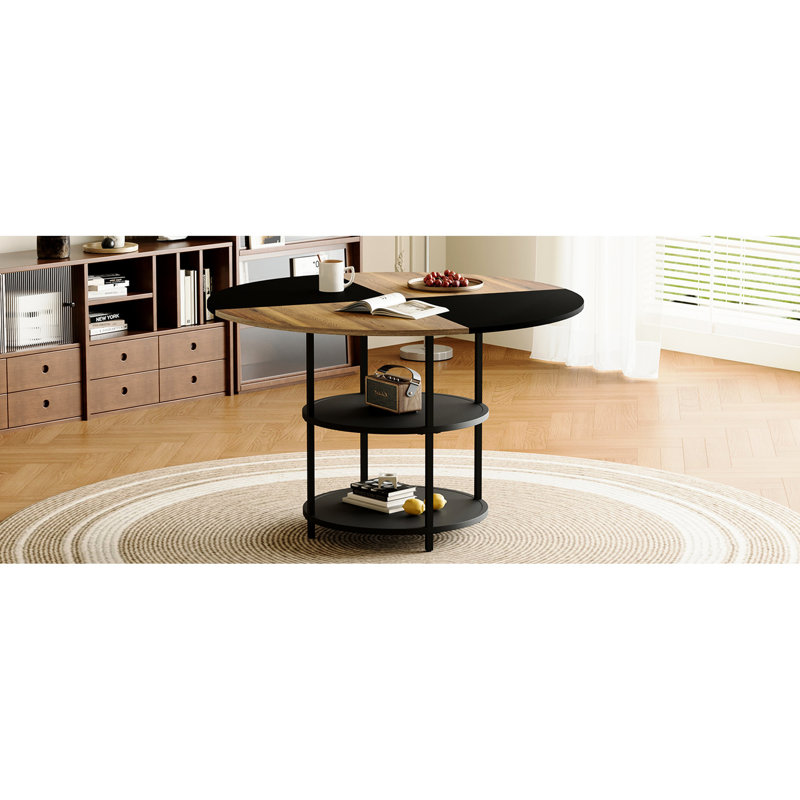 Grande table de salle à manger de 47,3 pouces avec rangement à deux couches - bois et attrait noir en forme d'éventail pour améliorer l'ameublement