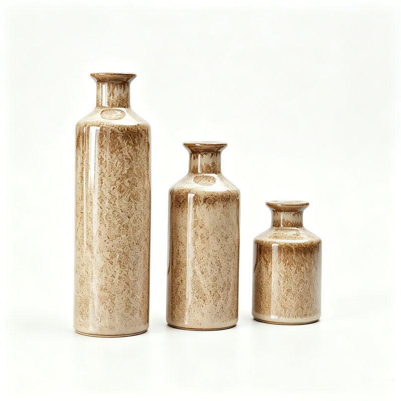 Ensemble de 3 vases en céramique réfractaire Andover Mills, bouteilles de ferme rustiques de couleur terre neutre, grands vases en céramique gradués pour herbe de pampa séchée, centre de table et centre de décoration intérieure