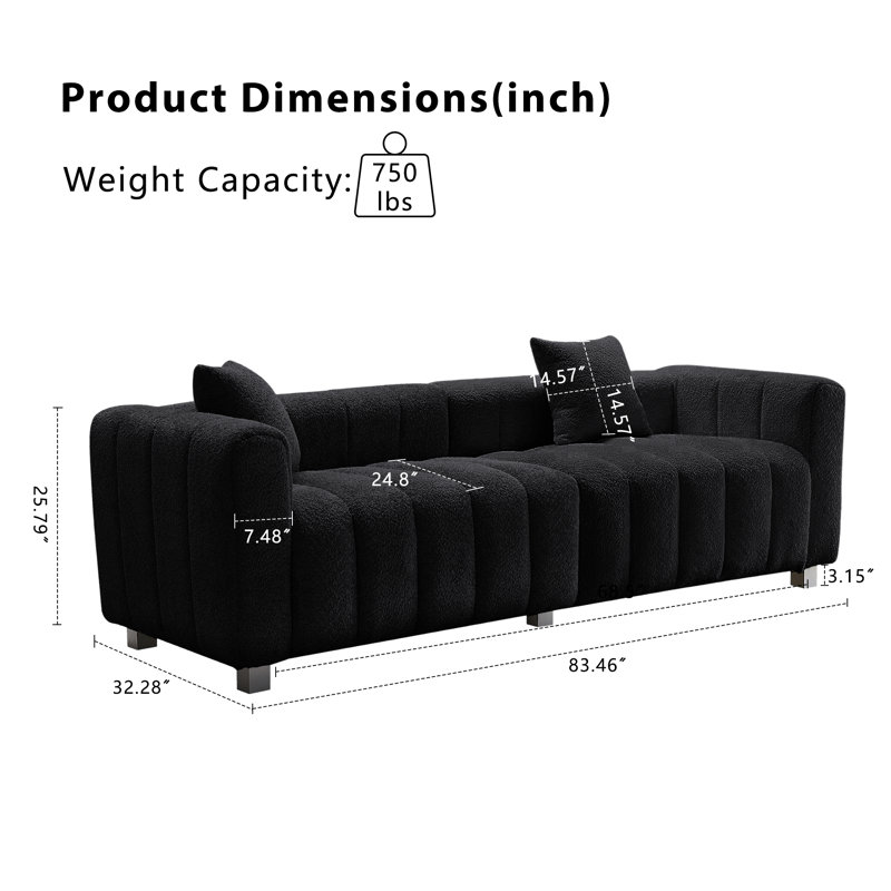 Canapé 4 places 83,46 "avec pieds et coussins en métal Black Boucle