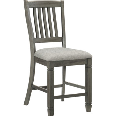 Chaises à hauteur de comptoir 2 pièces, gris antique, revêtement texturé, siège en bois et tissu de salle à manger, pièce, 2 pièces
