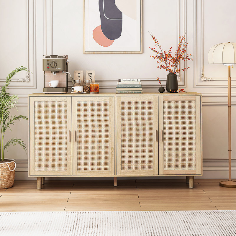 62.20 Elegant and Functional 4-Door Rattan Decorative Storage Cabinet with Ample Space and Stylish Design