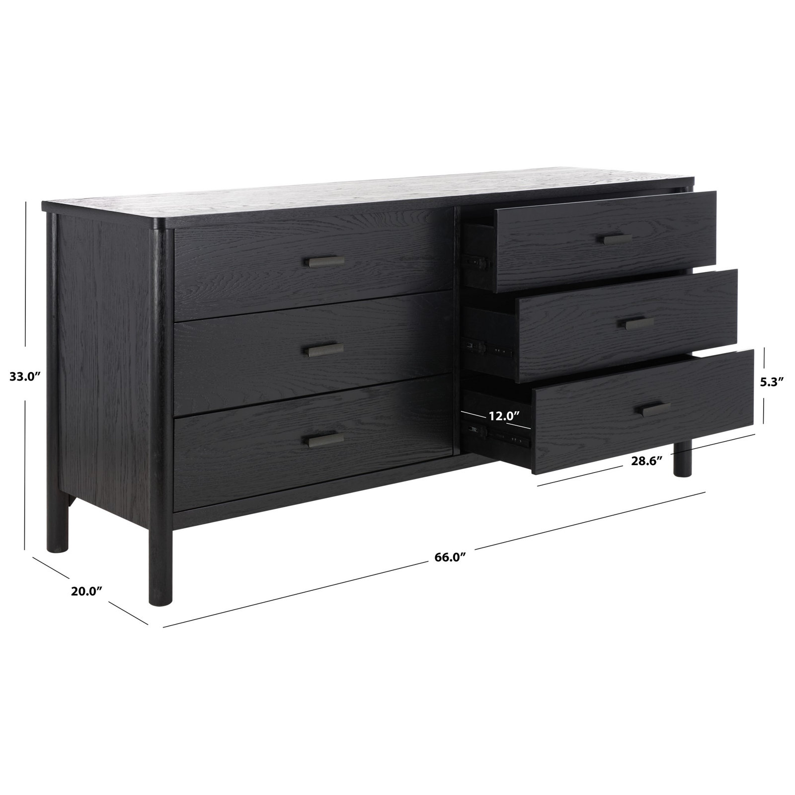 Kaplan 6 Drawer Dresser, Black