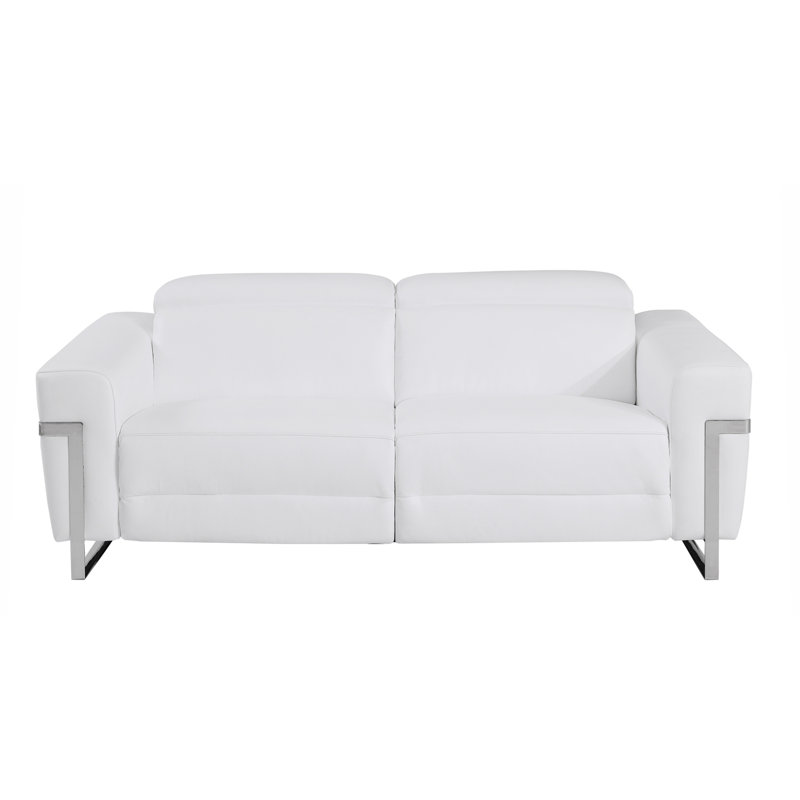 Canapé en cuir italien à grain supérieur avec fauteuil inclinable électrique, Cuir blanc