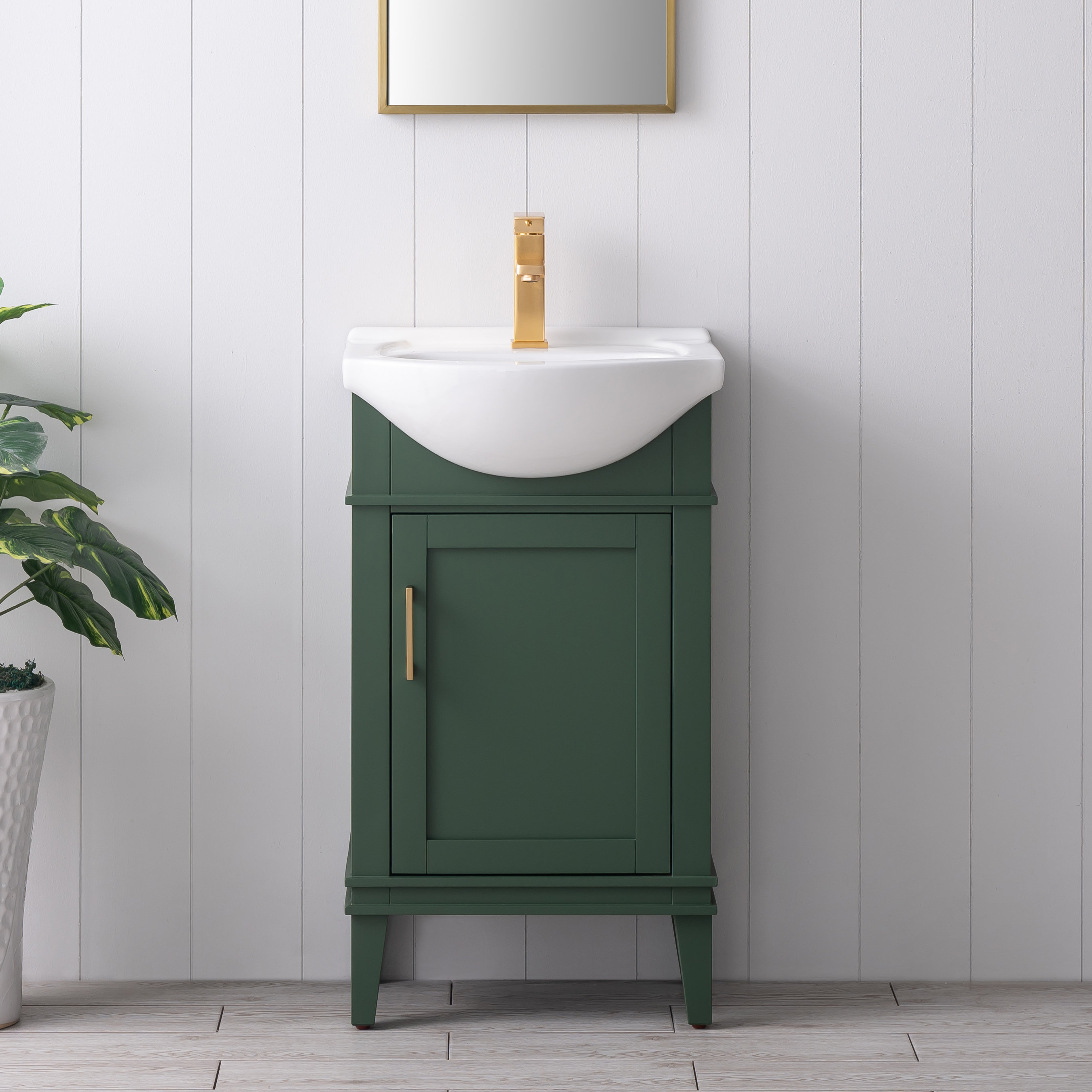 20 in. x 16 in. x 34 in. Freestanding Small Bathroom Vanity Cabinet in  Green with White Caremic Sink Top, Storage Rack