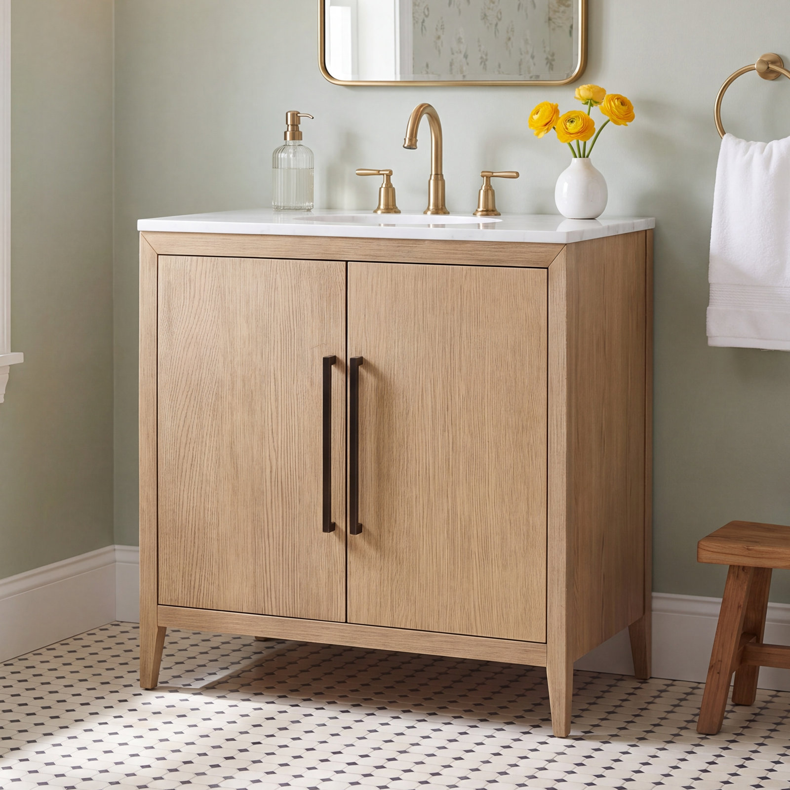 Alsup 30" Acacia Single Bathroom Vanity, Wire Brushed Oak, White