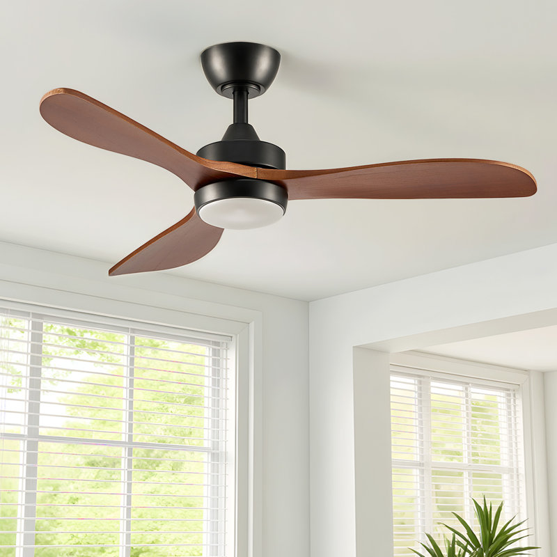 Offie 42" W LED Propeller Ceiling Fan with Remote, Black/Brown Wood