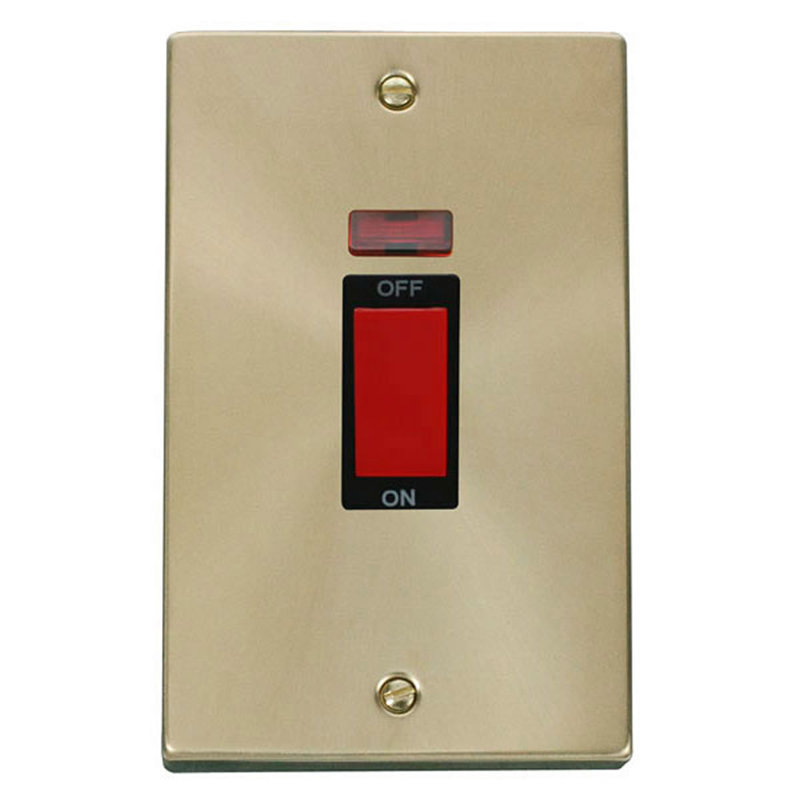 Satin Brass 2 Gang Size 45A Switch With Neon