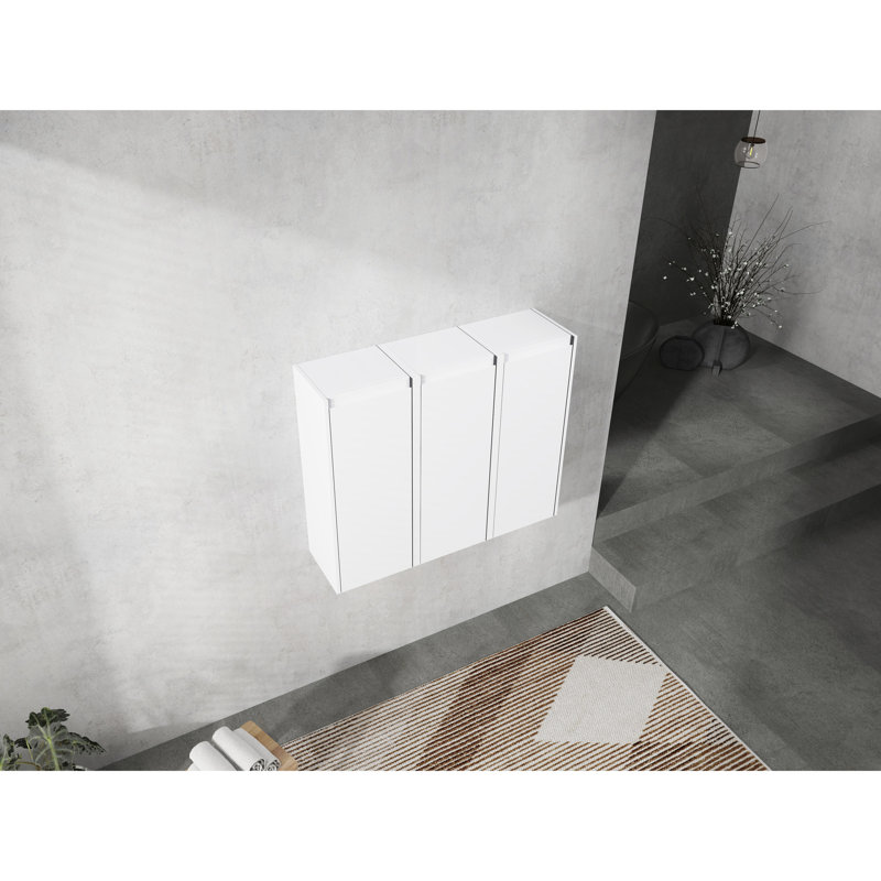 Armoire murale de salle de bain 12 po, 3 portes à fermeture en douceur, fixation murale, moderne, blanche, riche options de rangement 12 po, armoire murale abondante