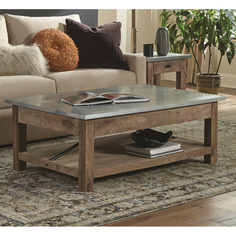 Table basse rectangulaire avec cadre en bois massif industriel avec rangement Crockett