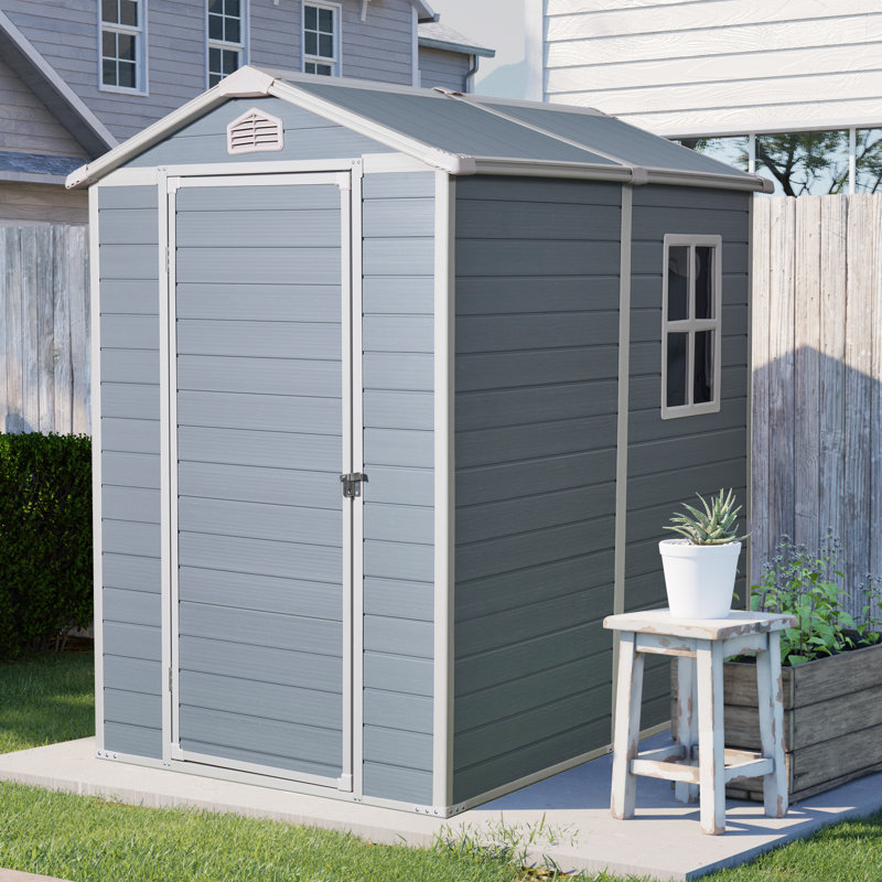 4X6ft Resin Outdoor Storage Shed Kit To Store Patio Furniture  Gray, 78.5" H x 49" W x 72.25" D, Gray