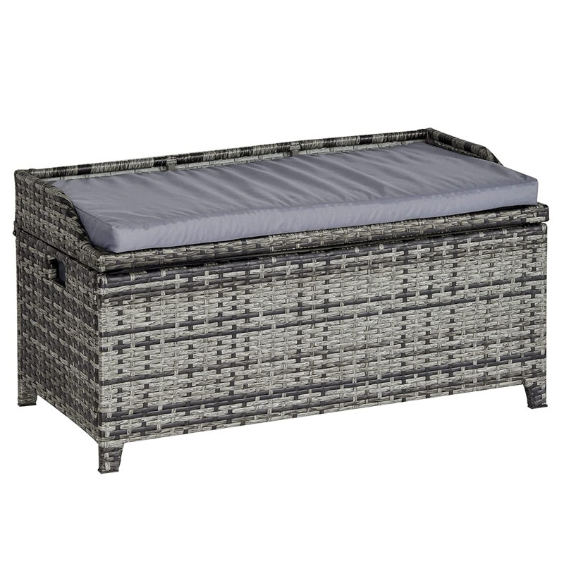 Mata Rattan Wicker Storage Basket Box Bench Seat Furniture w/ Cushion