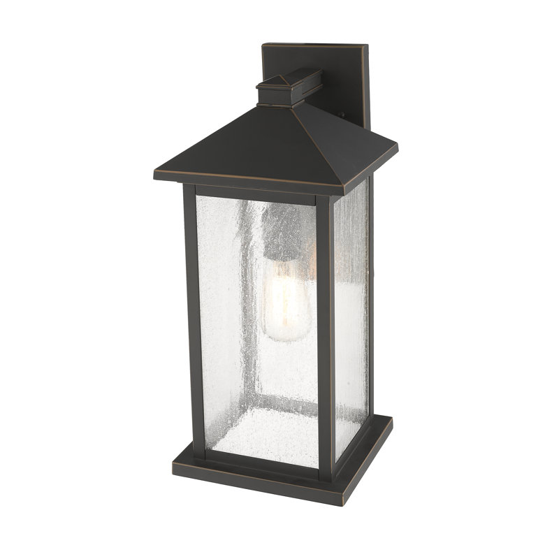 Lanterne murale d'extérieur 1 lumière Lovette, Bronze huilé, H 18 po x l 8 po x P 9,25 po, Verre puceux transparent
