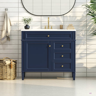 Meuble-lavabo de 36 po avec lavabo supérieur, meuble-lavabo moderne avec 2 tiroirs et tiroir escamotable, meuble-lavabo simple