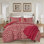 Ensemble d'édredon luxueux en jacquard floral rouge 5 pièces avec coussin décoratif et grand
