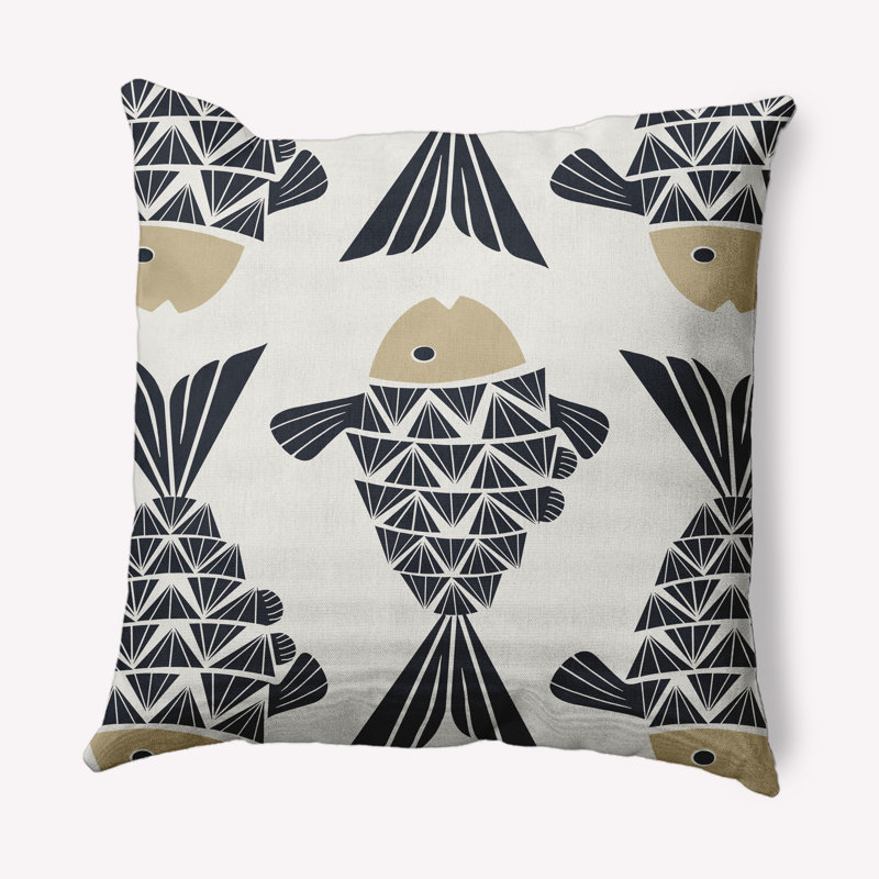 Big Fish Coastal Pillow Cover and Insert, Taupe, 18" x 18"