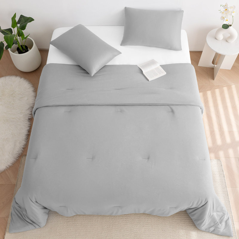 Ultra-Soft All-Season Jersey Knit Comforter Set With Pillowcase, Twin, Silver Gray