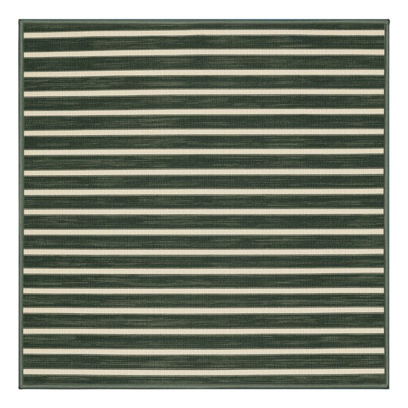 Tapis vert à rayures horizontales lavable à la machine, Carré 7 pi