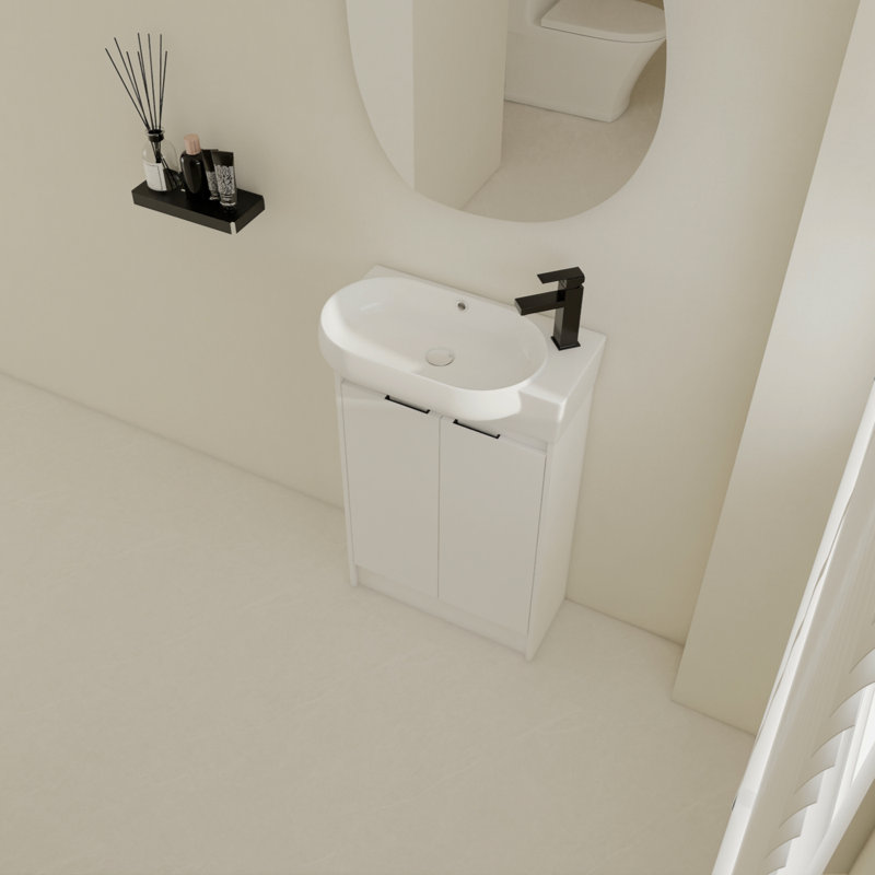 Meuble-lavabo autoportant de 23 po avec lavabo et portes à fermeture douce, Blanc