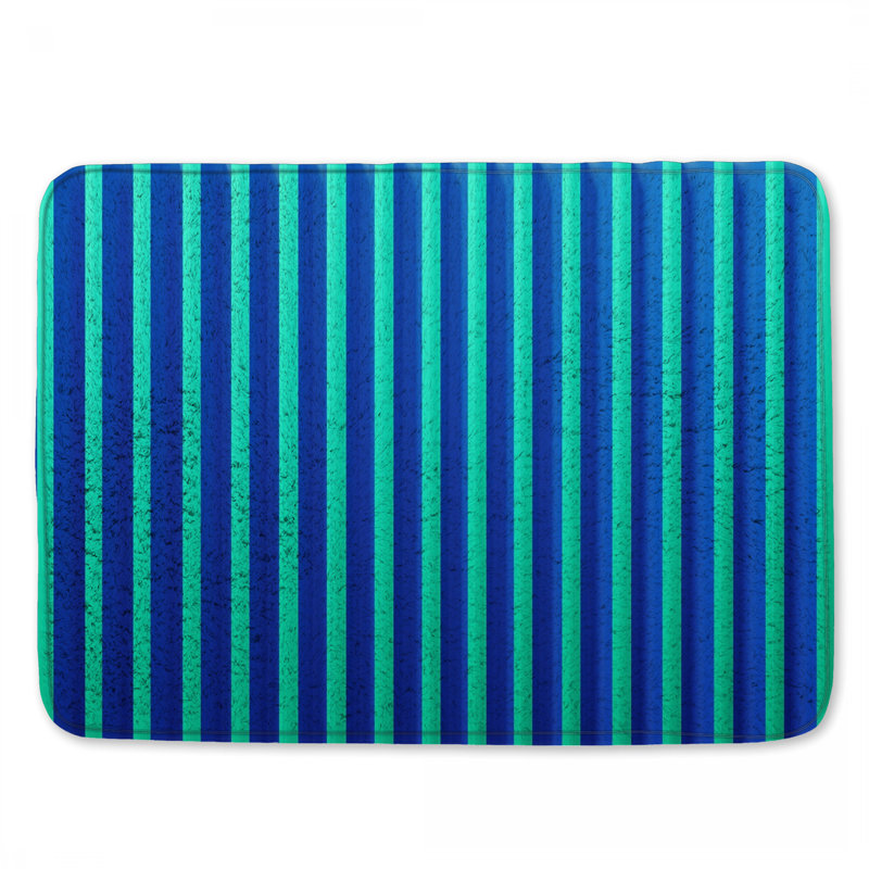 Tapis de bain bleu à rayures verticales, 24in W x 17in L