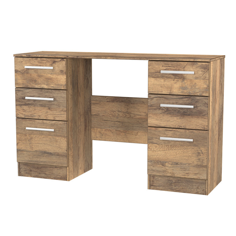 Bhaga 6 Drawer Kneehole Desk  (Ready Assembled), Vintage Oak