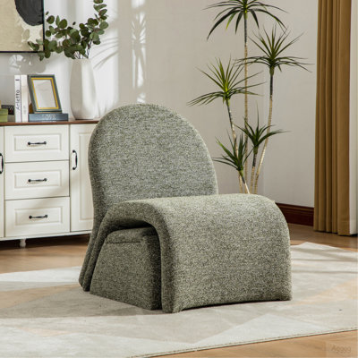 24.8 " Wide Modern Upholstered Armless Chair With Storage Ottoman, Chenille Accent Chair For Living Room,Bedroom,Office And Reading Room