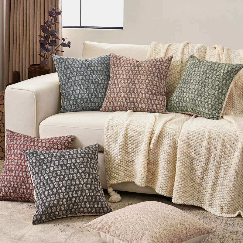Housse de coussin Rapallo Floral, Bleu cendré, H 18 po x l 18 po